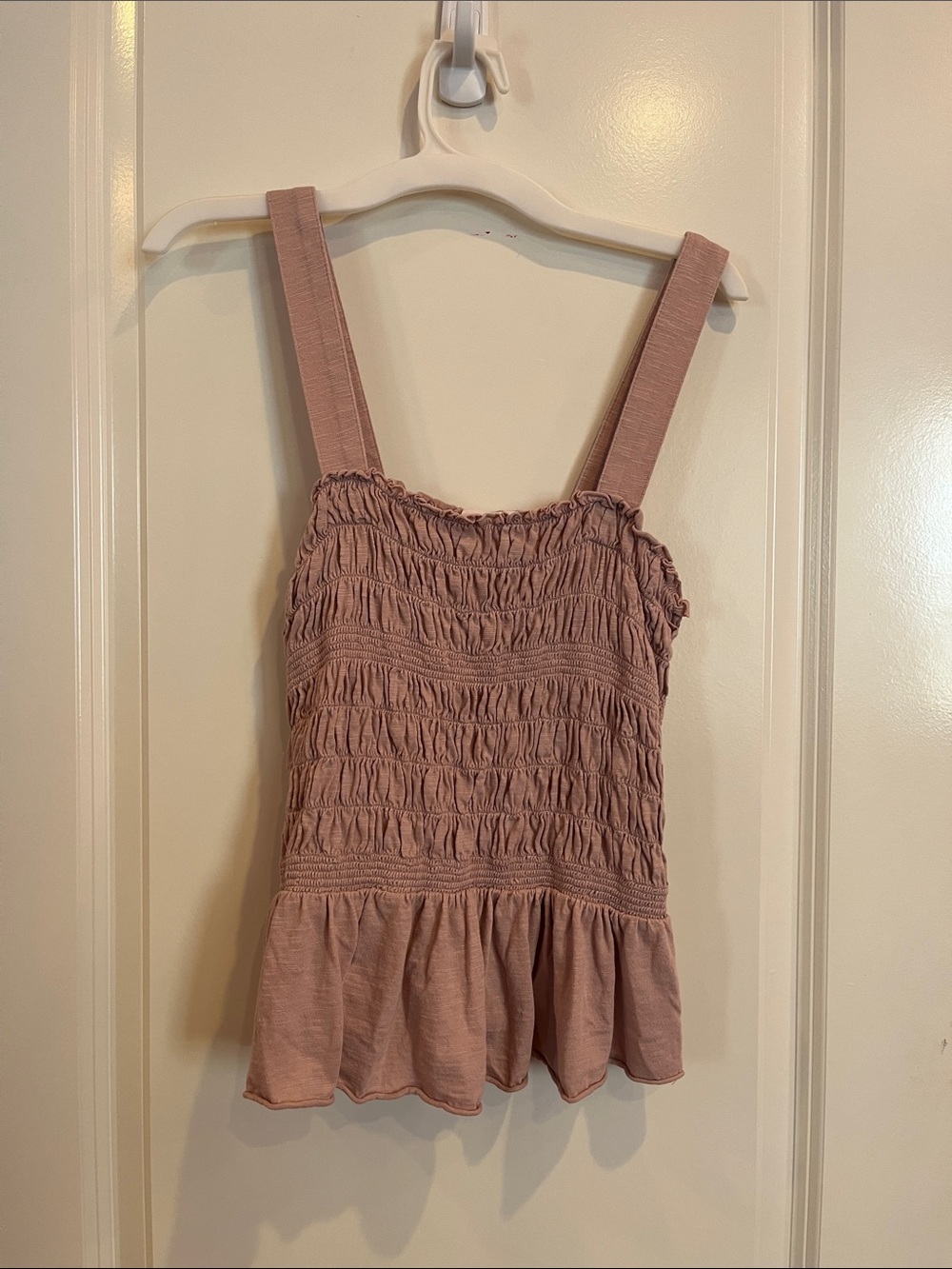 Melrose & Market Smocked Peplum Tank Top Size Small Dusty Mauve Pink Stretch Boh